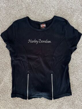 Harley-Davidson Black Tee with Silver Rhinestone Script